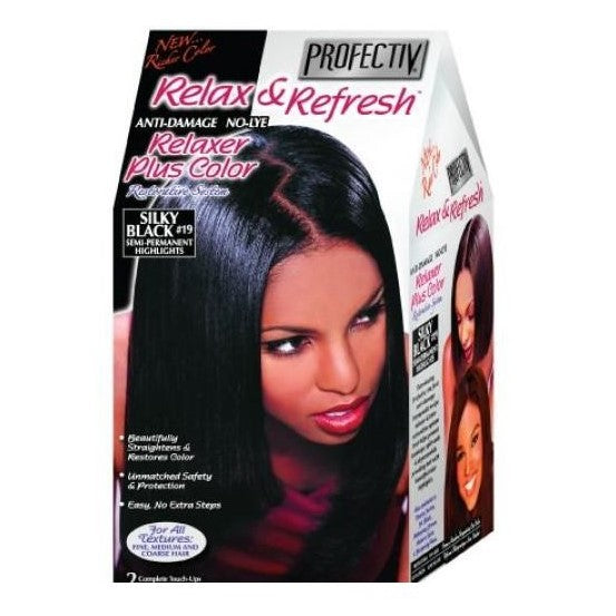 Profective Relax & Refresh No-Lye Relaxer Plus Color Restorative System 2 Touch-Ups or 1 Application Silky Black
